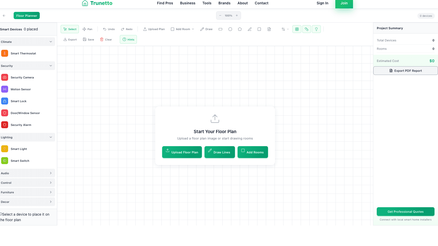 Smart Home Floor Planner - Empty Canvas